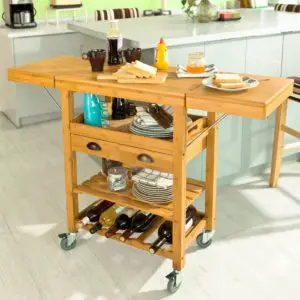 SoBuy® Bamboo Kitchen Storage Serving Trolley Cart with 2 Folding Hinged Side Boards