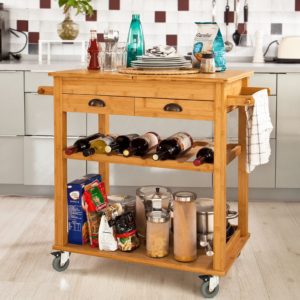 Bamboo Wheeled Kitchen Trolley Cart, Kitchen Storage Trolley 